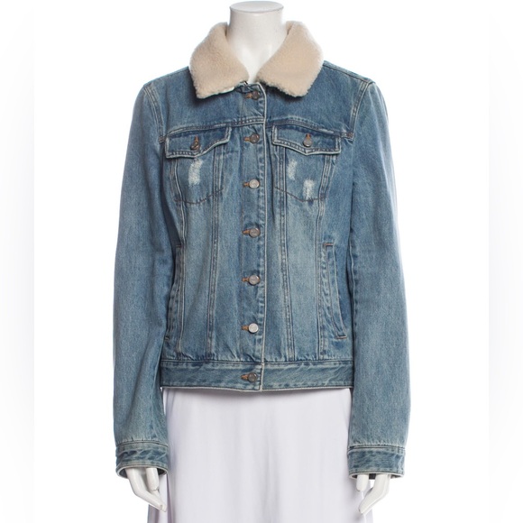 UGG Blue Denim Jacket Cotton Removable Shearling Lamb Fur Collar Preppy size M